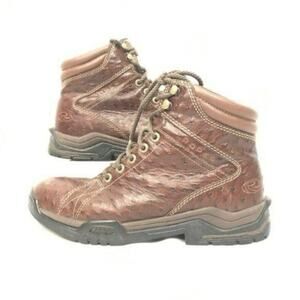Roper Lace Work Boots Brown Ostrich Print Leather Mens 10.5